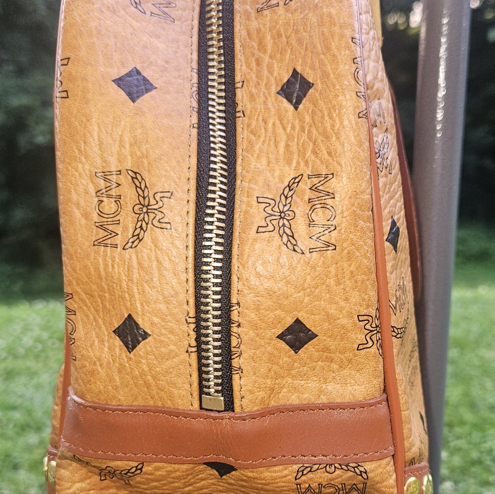 MCM Tan and Brown Satchel with Iconic Monogram and Gold Hardware W/ COA - Picture 11 of 16